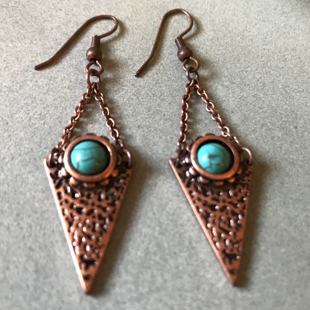 Turquoise/Copper Earrings - Picture 2 of 3